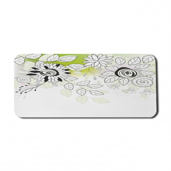 Flower Computer Mouse Pad, Drawing of Wild Field Flora Snails Twigs Leaves Gardening Plants, Rectangle Non-Slip Rubber Mousepad X-Large, 35" x 15" Gaming Size, Black Eggshell Green, by Ambesonne