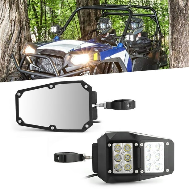 LYUMO Side Mirror With Lamp UTV Side Rear View Mirror 360 Degree Adjustable  With LED Lights Fit For RZR/Ranger 