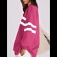 thumbnail image 5 of Sudadera Holgada A Rayas para Mujer, Cuello Redondo, Larga, Informal, con Bloques de Color, para Otoño Rosa Roja S, 5 of 9