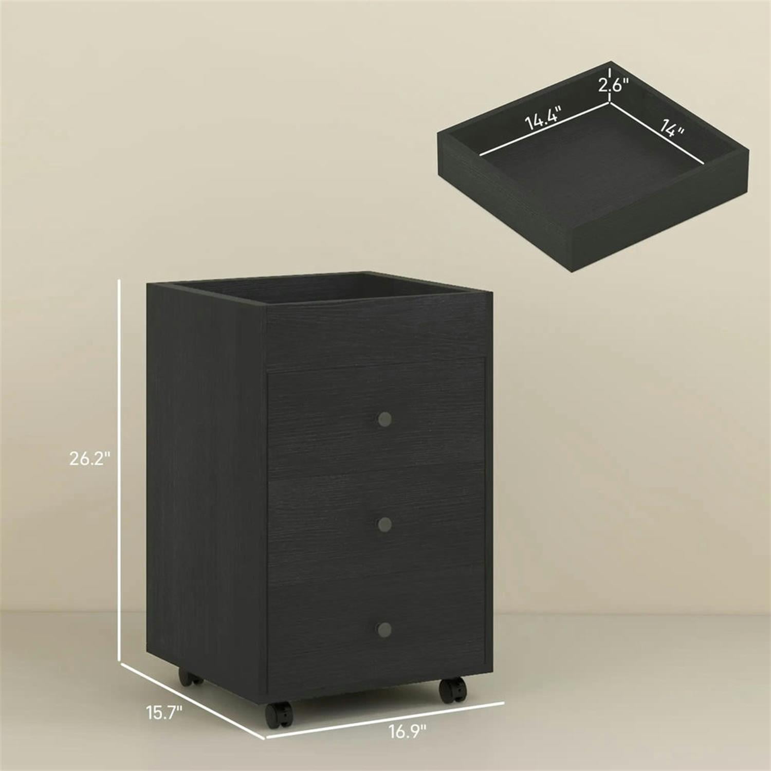 Demi Bonn Rolling Filing Cabinet with Castors, Modern 3 Drawer File Cabinet with Top Tray Under for Home Office, Desk Printer Stand, Brown