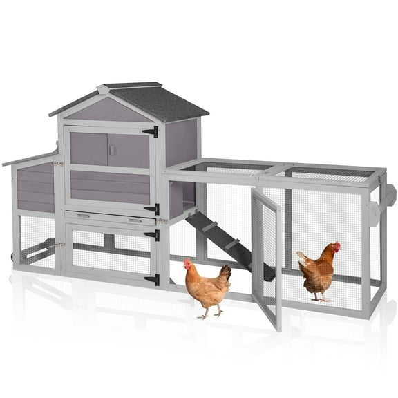 Aivituvin Mobile Chicken Coop with Wheels & Run for Outdoor, Expandable Chicken House Poultry Cage with Nesting Box, Leakproof Pull-Out Tray & Weatherproof Roof, Gray