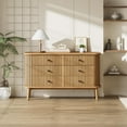 thumbnail image 6 of GarveeHome 6 Drawer Dresser, Horizontal Chests of Double Drawers for Bedroom, Mid Century Dresser with Black Handles and Wooden Legs, Storage Drawer Organizer for Closet, Hallway, Entryway, Natural, 6 of 7