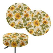 ZIATUBLE Sunflower Circle Stool Seat Covers Washable Chair Seat Slipcover Size L Universal Padded Round Stool Covers with Elastic Set 2 Piece Lightweight Circle Chair Seat Covers