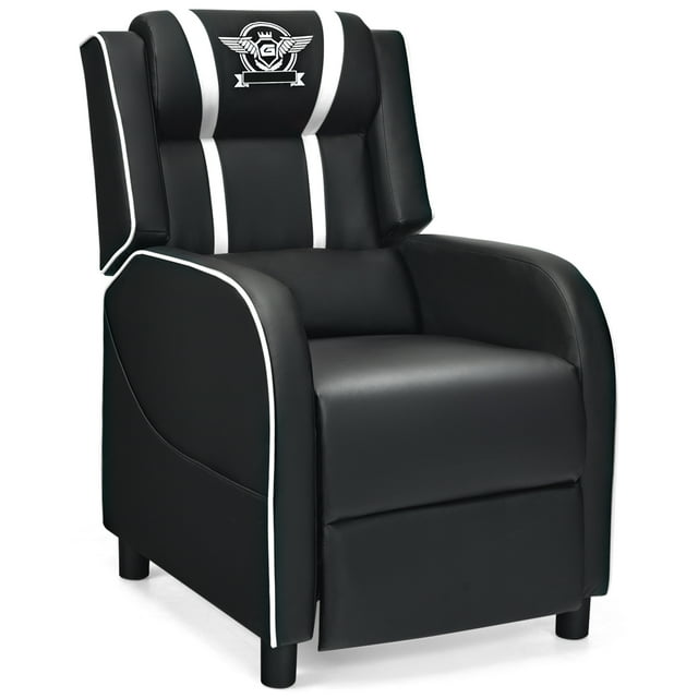 Patiojoy Fauteuil Inclinable de Jeu en Cuir PU Fauteuil de Massage Simple Canapé Lounge avec Coussin Lombaire Blanc