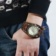 thumbnail image 3 of NovaStitch Men's Vintage Watch Punk Minimalist Leather Strap Watch with Pin Buckle, Fashion Casual Wristwatch for Daily Wear, Black Leather Band Watch for Men - Brown, 3 of 7