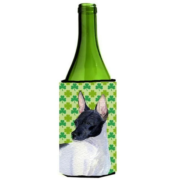 Rat Terrier St. Patricks Day Shamrock Portrait Wine bottle sleeve Hugger - 24 oz.