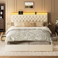 thumbnail image 3 of GUNAITO King Size Bed Frame with 4 Storage Drawers, Velvet Upholstered LED Bed with LED and USB Ports, Modern Wingback Headboard Bed with Bedside Storage Board, Beige, 3 of 11