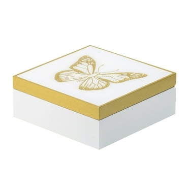 A&B Home Square Butterfly Box with Gold Band Accent - White, Gold Finish