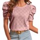 thumbnail image 3 of Top de verano para mujer, cuello redondo, manga corta con volantes, Color puro, transpirable, camisa informal para mujer, para fiesta, oficina, viajes, Rosa M, 3 of 6