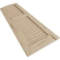 thumbnail image 6 of Ekena Millwork 18"W x 46"H (40" Low Side) Timberthane Pecky Cypress Two Equal Louver w/Elliptical Top Faux Wood Shutters (Per Pair), Primed Tan, 6 of 6