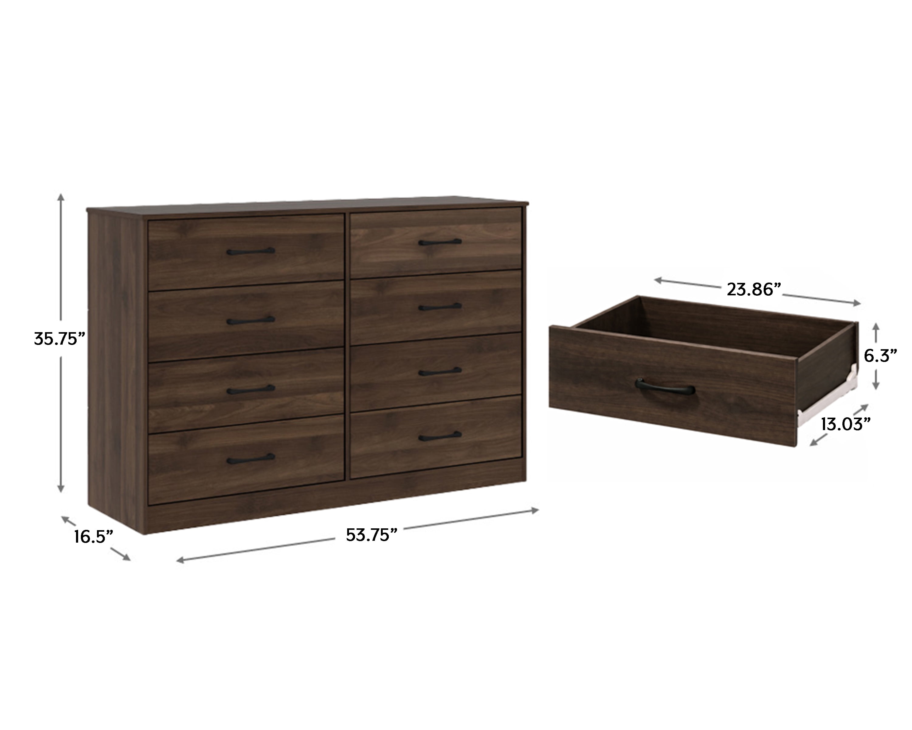 Mainstays Ardent 8 Drawer Dresser, 53" Wide, Dark Walnut