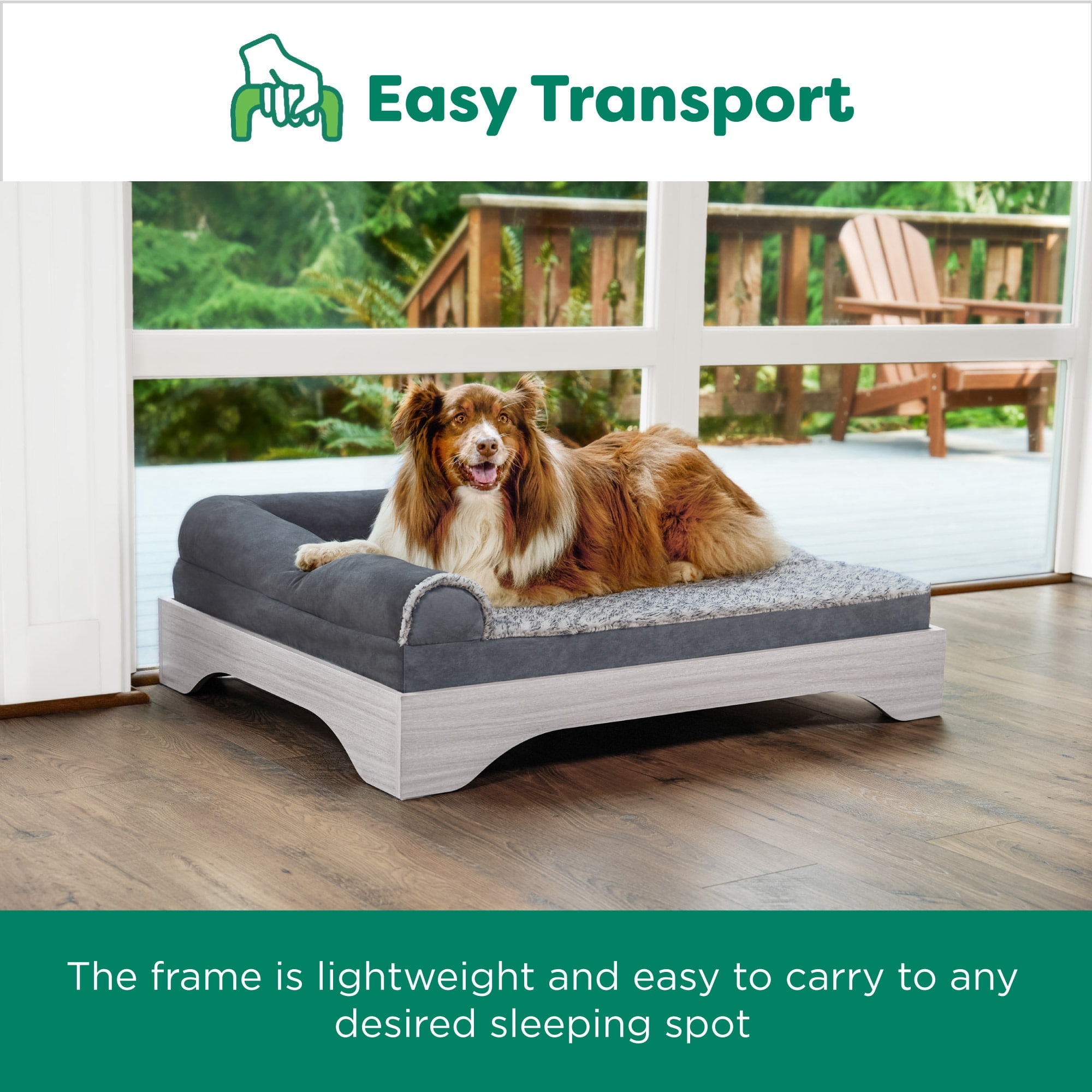 FurHaven Elevated Dog Bed for Large Dogs, Mid-Century Modern Style with Flexible Slats & Non-Slip Pads for comfort & Airflow, Easy Assembly, Raised Pet Bed, Jumbo, Light Gray