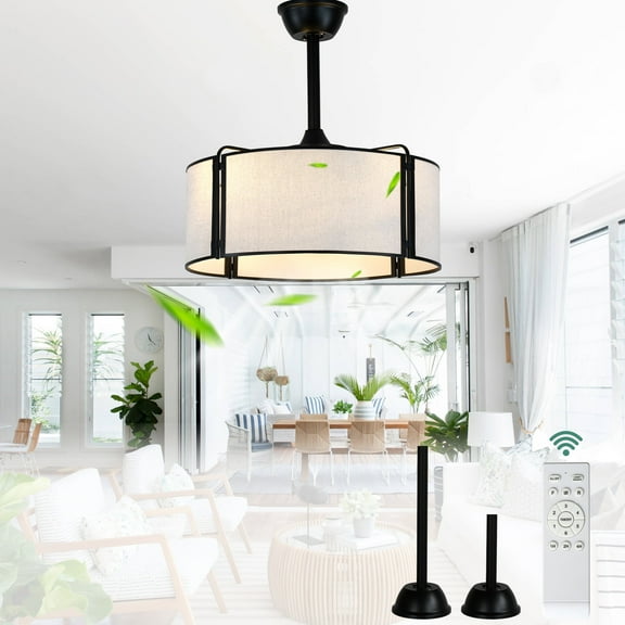 Cusp Barn 19" Drum Ceiling Fan with Light, 6 Speed Modern Bladeless Caged Ceiling Fan