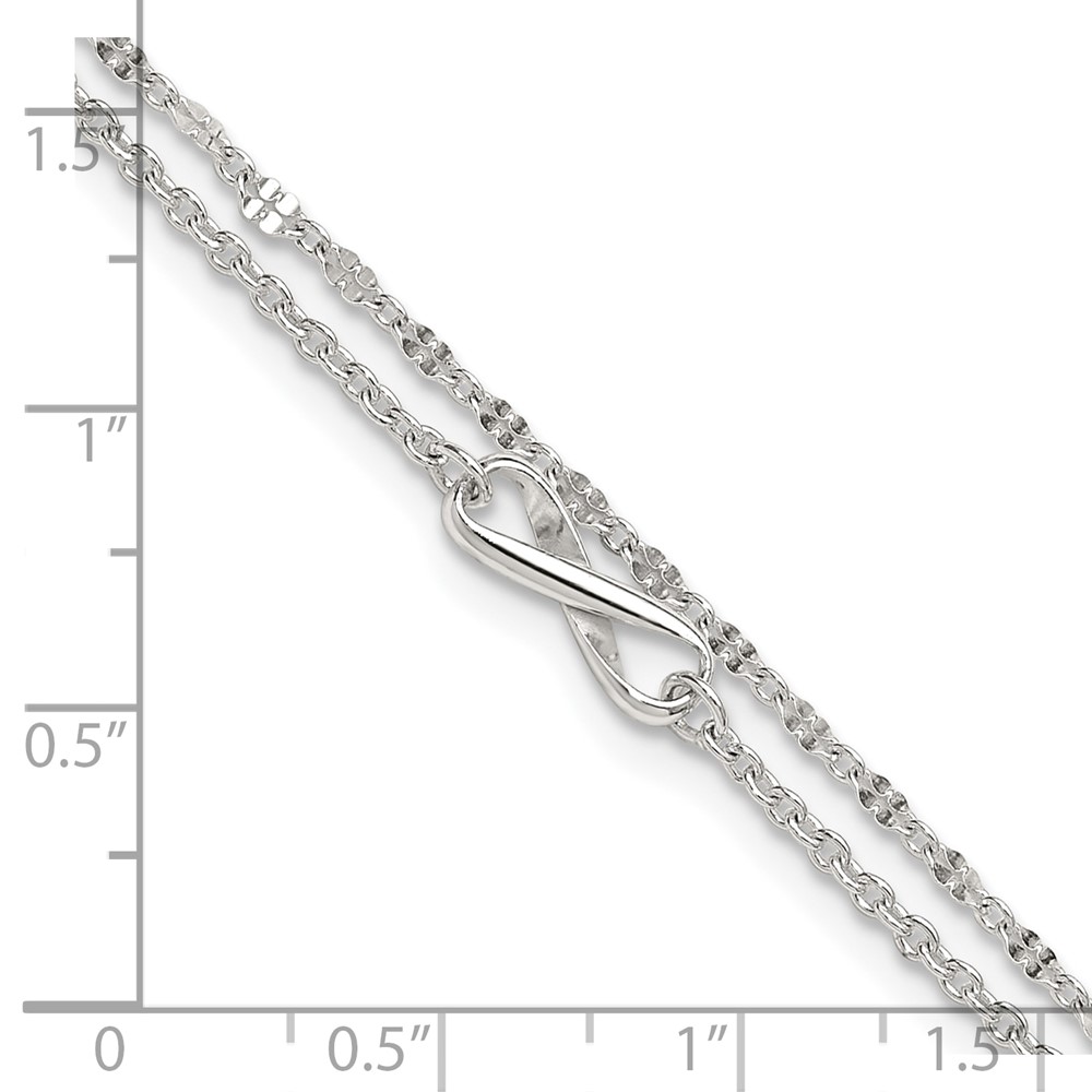 Sterling Silver Polished Infinity Double Strand 9 inch with 1 inch Extension Anklet