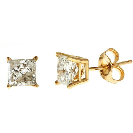 1.5 Carat T.W. Princess White Diamond 14kt Yellow Gold Stud Earrings, IGL certified