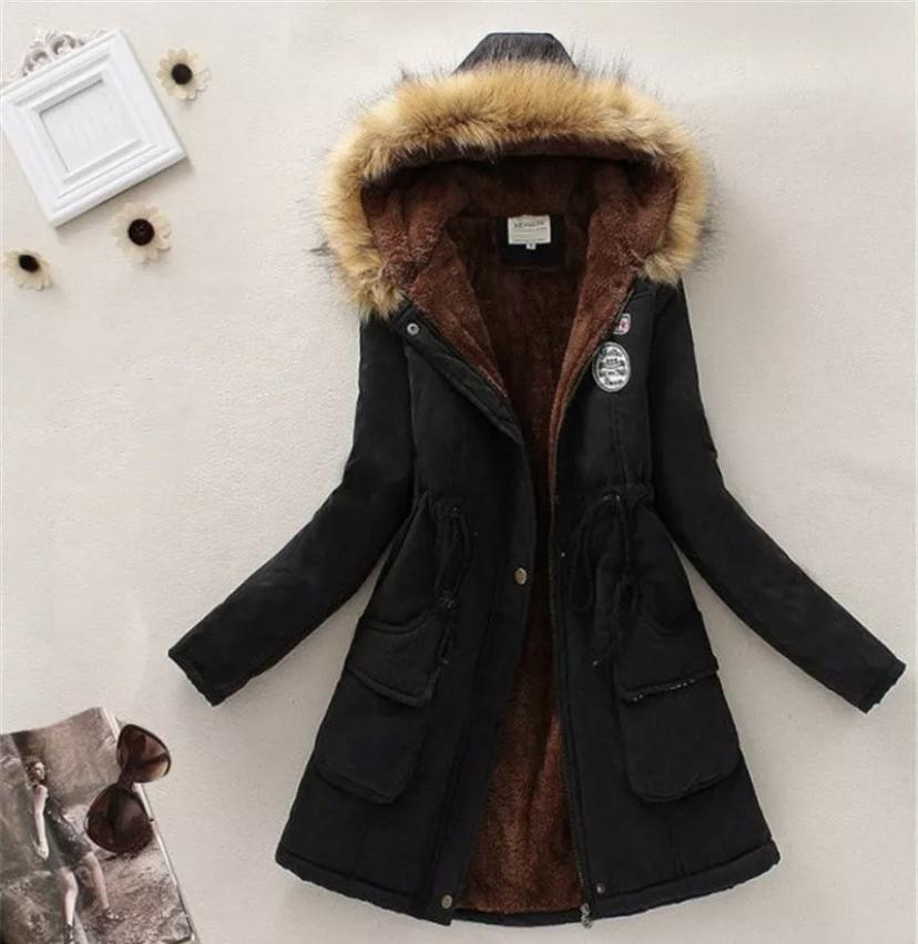 Womens Warm Long Coat Fur Collar Hooded Jacket Slim Winter Parka Outwear Coats with pockets light weight comfortable warm - image 1 of 7