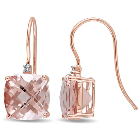 Signature Diamond Accent Signature Collection 14k Rose Gold Cushion-Shaped Morganite and Diamond Accent Hook Earrings (G-H, I1-I2) ()