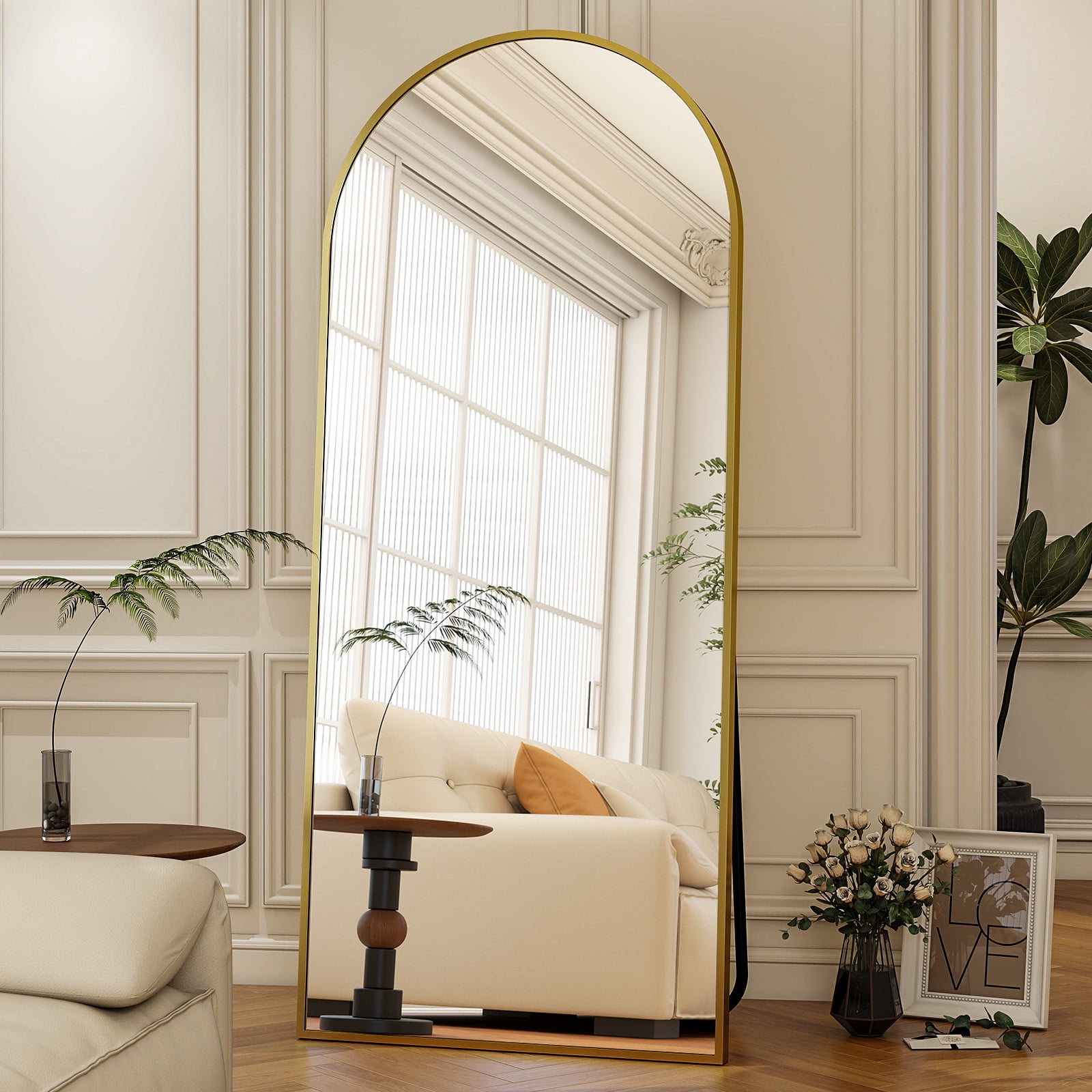 SHATTERVIEW 71"x30" Arched Floor Mirror Full Length Standing Body Dressing Mirror, Gold