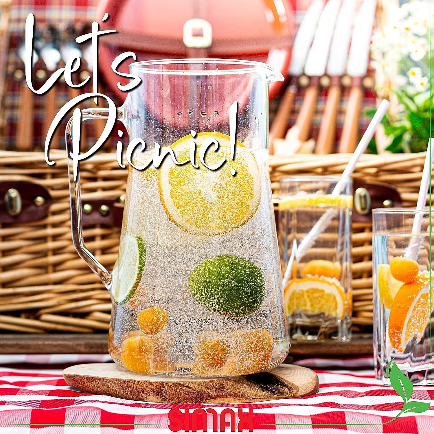 SIMAX 2.5-Qt Borosilicate Glass Pitcher with Spout & Handle for Water, Sangria & Iced Tea