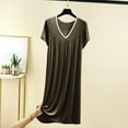 thumbnail image 2 of Yuanlong Womens Nightgown Short Sleeve Plain V-Neck Pajama Dress Spring Summer Indoor Evening Loose Loungewear For Ladies, 2 of 6