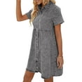 thumbnail image 3 of Qmyliery Women Summer Denim Dress, Solid Color Lapel Short-Sleeve Buttons Casual One-Piece for Ladies, S/M/L/XL, 3 of 5