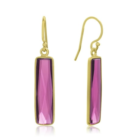 10 Carat Raspberry Quartz Bar Earrings In 14kt Yellow Gold Over Sterling Silver Overlay 1 Inch