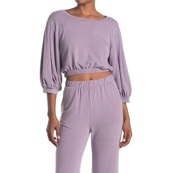KNOW ONE CARES woman Terry Puff Sleeve crop Top In Lavender size L