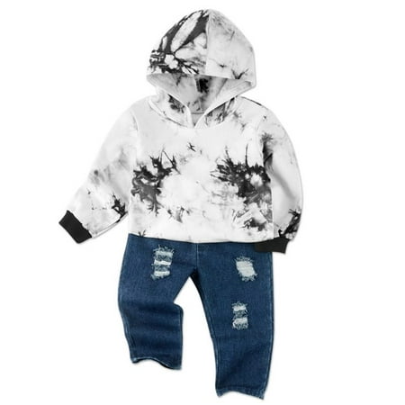 

BULLPIANO Toddler Baby Boy Outfits Clothes Long Sleeve Hoodie Sweatshirt Top Ripped Denim Pants 2-Pack Boy Clothing Set