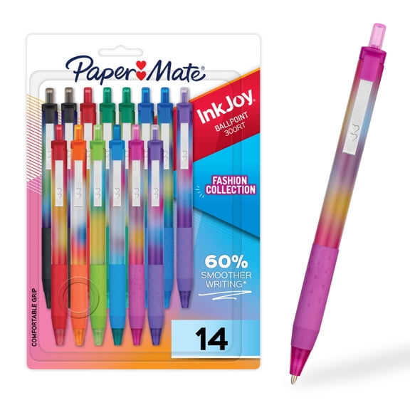 Paper Mate InkJoy 300RT Ballpoint Pens, Fashion Wraps, Retractable, Medium Point, Assorted, 14 Count