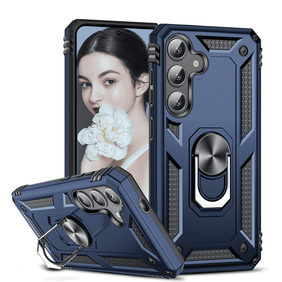 LeYi for Samsung Galaxy S24 Plus 5G Case, [Military-Grade] Ring Kickstand Defender Phone Case, Blue