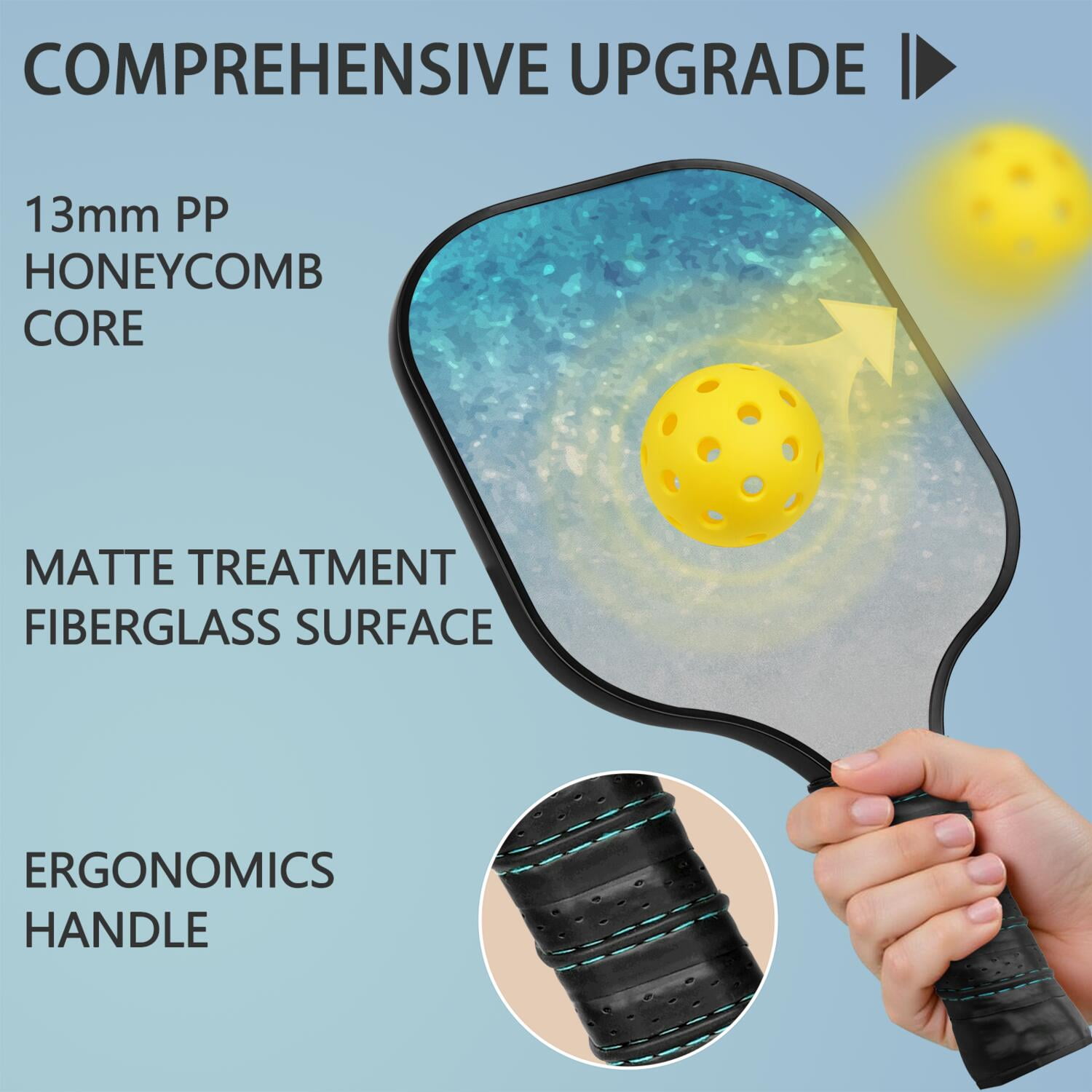 Pickleball Paddles Set Of 2, Fiberglass Surface, Ice Crystal Print, 4 Balls & Bag