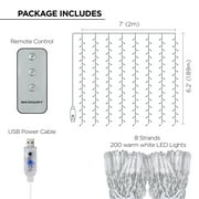 Merkury Innovations 200-Count Warm White LED Curtain String Lights with Remote, USB-Powered, Indoor Use, 7 ft x 6.2 ft,