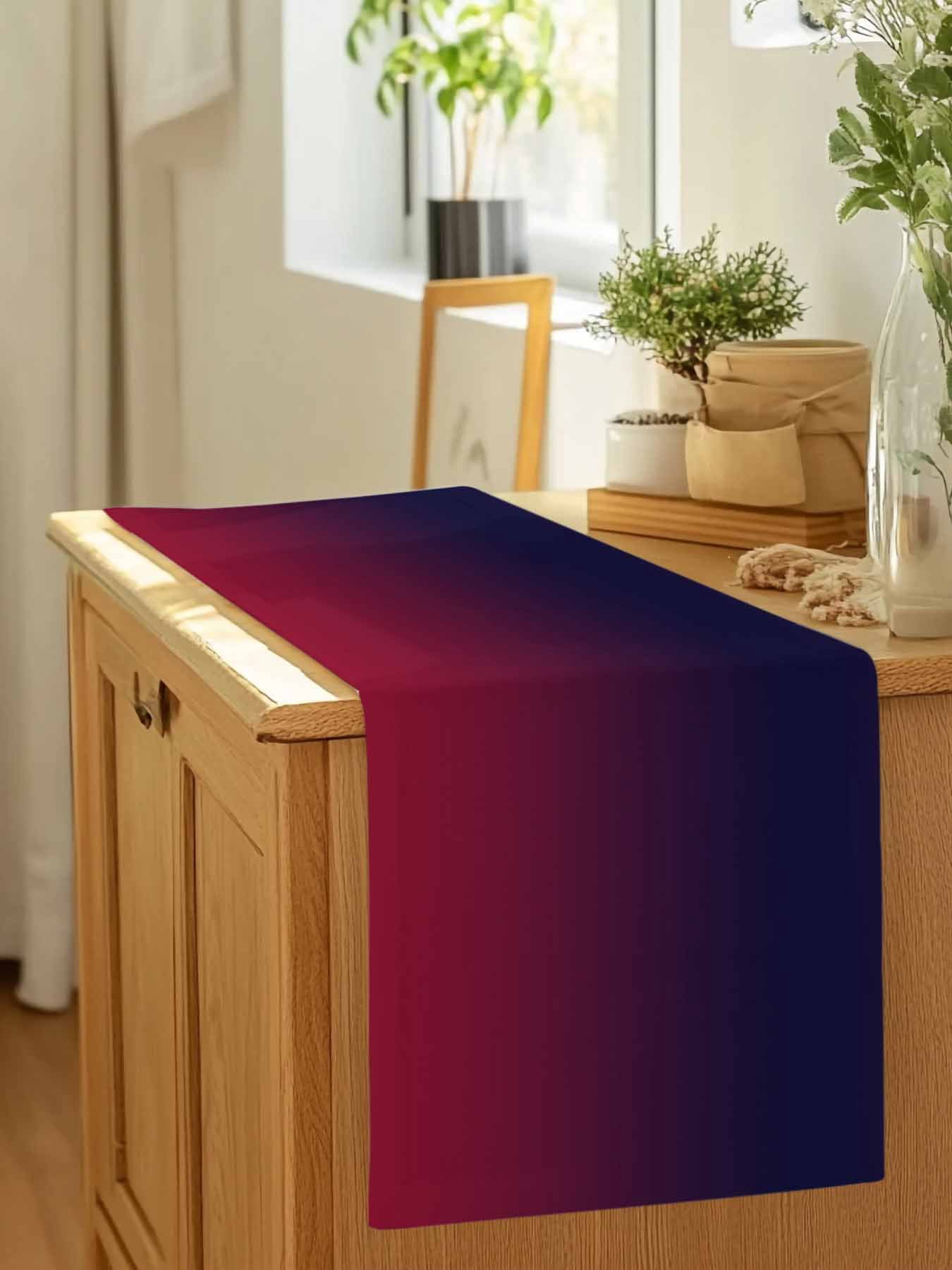 Burgundy Red Gradient Ombre Table Runner 90 Inches Long, Dark Maroon Shadow Table Runners Tabletop Scarf Kitchen Dining Tables Decoration for Home Party Indoor Outdoor