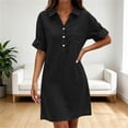 thumbnail image 4 of Eawtki Women's Collared Short Sleeve Mini Dress Half Button With Pocket Loose Fit Casual Summer Linen Blend Shirt Dress, 4 of 6