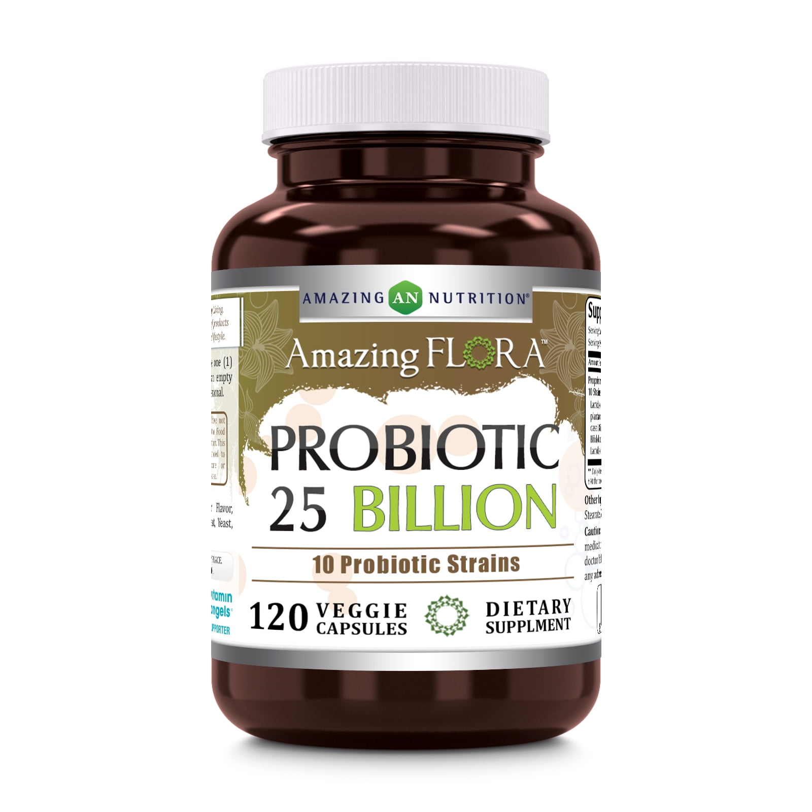 Amazing Flora Probiotic 10 Best Probiotics Strains 25 Billion 120 Veggie Capsules Supplement | Supports Better Digestive & Gut Health | Non-GMO | Gluten Free | Suitable for Vegetarians | Made in USA