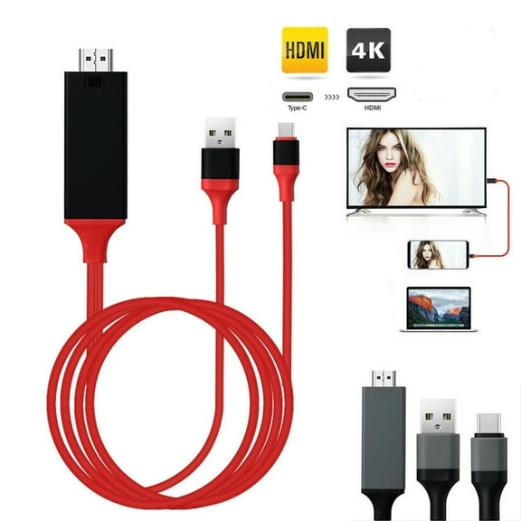 TEYJRY HDMI Cable 1080P Phone to TV HDTV AV Adapter, Type C 3-in-1 Design, Multi-Function, Plug & Play