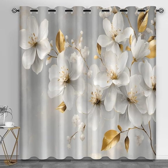 Flowers Curtain, Modern Floral Curtains For Bedroom Living Room, Luxury Flowers Window Treatment, Room Darkening Thermal Insulated Grommet Drapes 26"W x 54"L (Pack of 2)