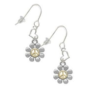 Two-tone Small Daisy with Peace Sign Heart French Earrings