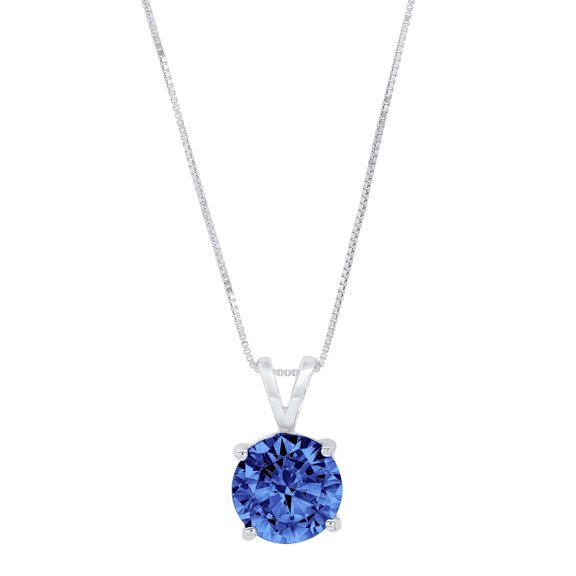 1.0 ct Brilliant Round Cut Solitaire Simulated Tanzanite 14k White Gold Pendant with 16" Chain