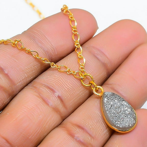 Pyrite Druzy Gemstone Handmade 925 Sterling Silver Jewelry Necklace 20"