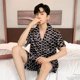 thumbnail image 1 of Pijama de seda con botones de solapa para hombre, pantalones cortos, conjunto de ropa de dormir de satén, de gran tamaño, Verano, 1 of 4