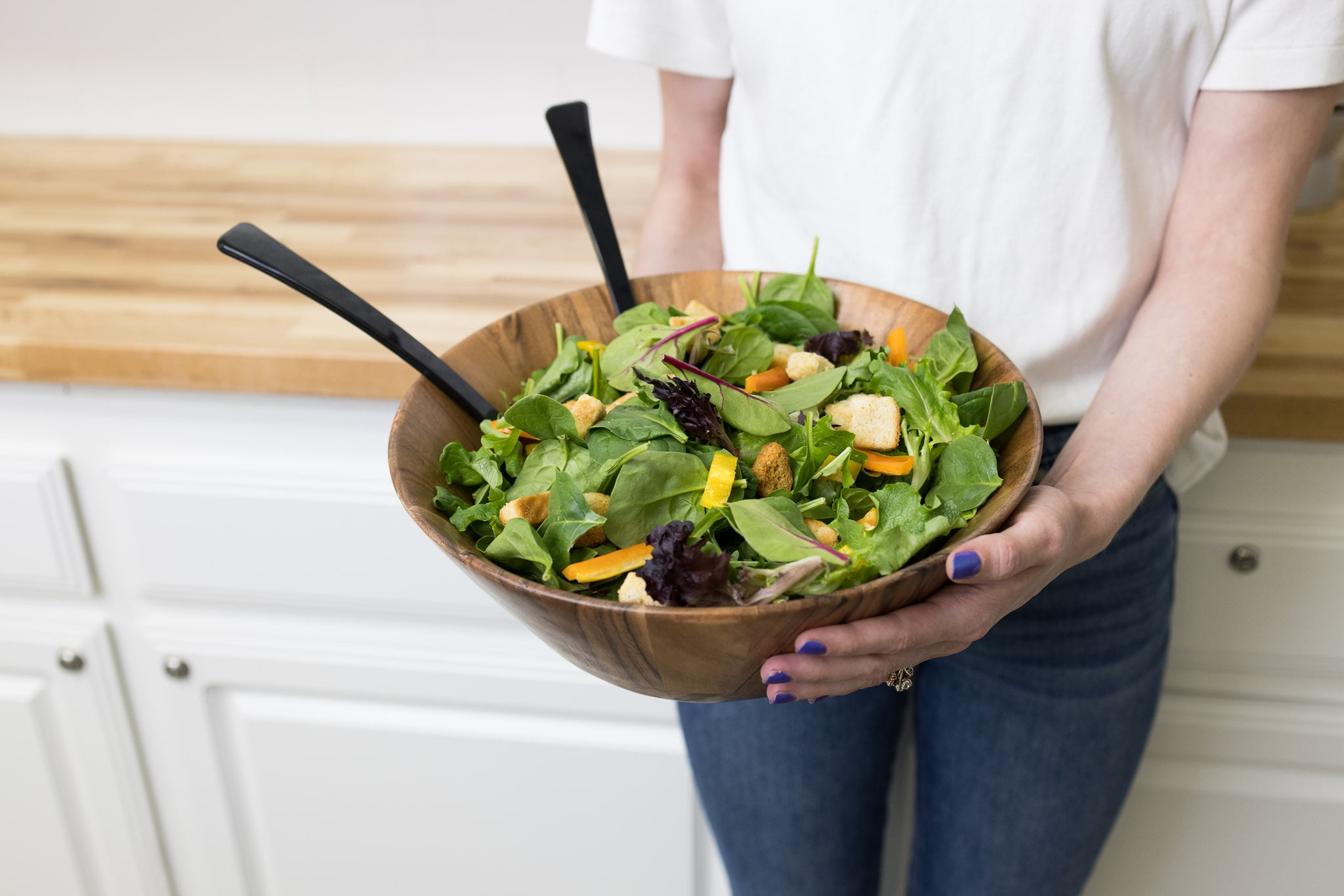 Better Homes & Gardens- Acacia Wood Large Angled Serving Bowl, Natural Finish