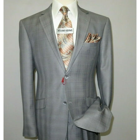 Mens Suit by RENOIR English Plaid Window Pane European Business 291-2 Gray