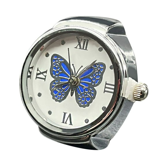 BAYAIXZ Ring Real Watch Ring To Tell Time Vintage Watch Clock Ring Round Chunky Ring Silver Adjustable Ring Fashion Watch Jewelry Wedding Bands Ring for Women Wedding Rings (Blue,One Size)