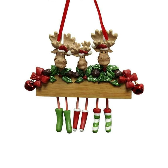 Kurt Adler Moose with Holly Family of 3 Ornaments for Personalization