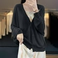 thumbnail image 5 of Fznquz Button Down Blouses for Women Dressy Casual Long Sleeve Black Plain Cardigan Knit Fall Womens Tee, 5 of 5