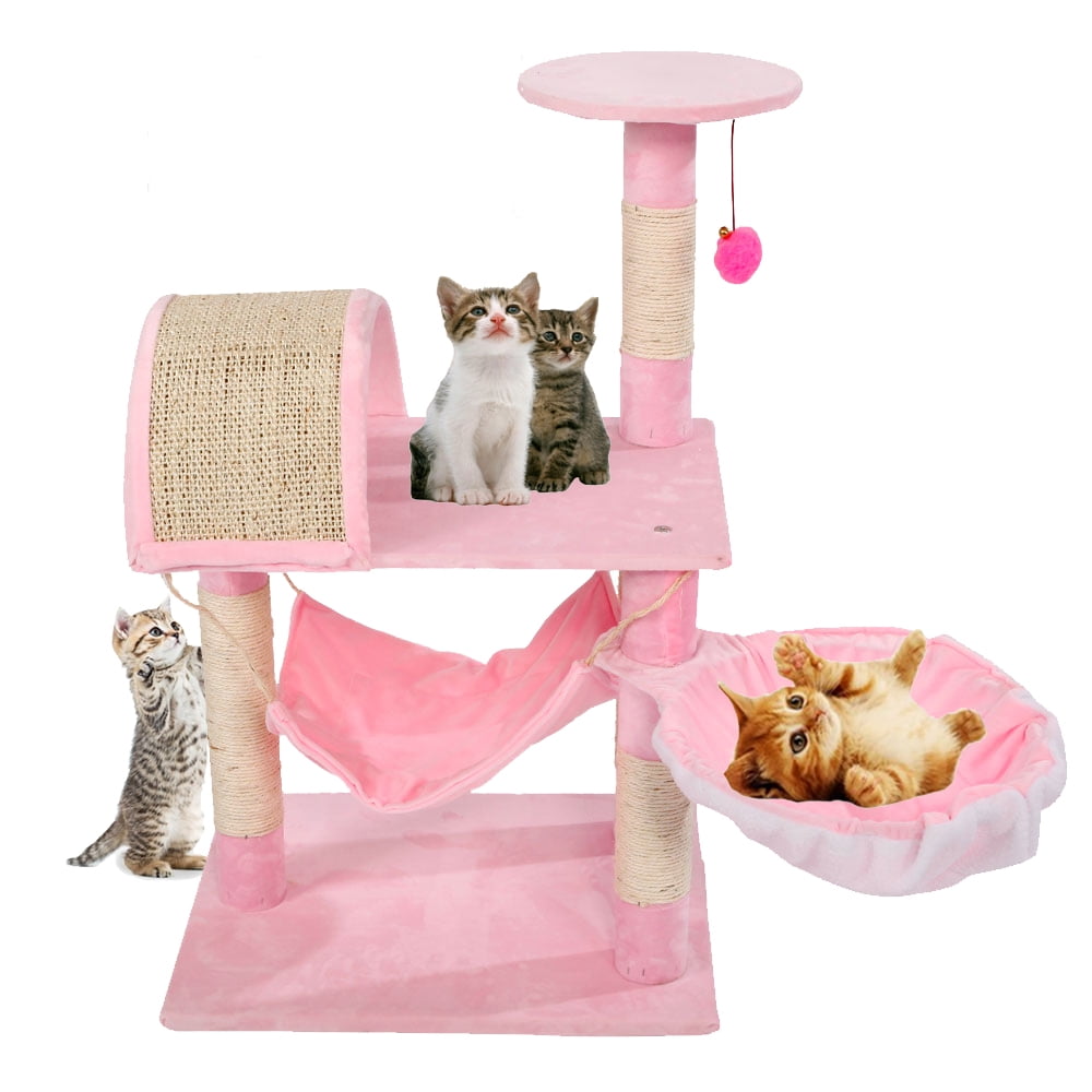 Zimtown 32in Cat Tree & Condo Scratching Post Tower, Lamb Pink