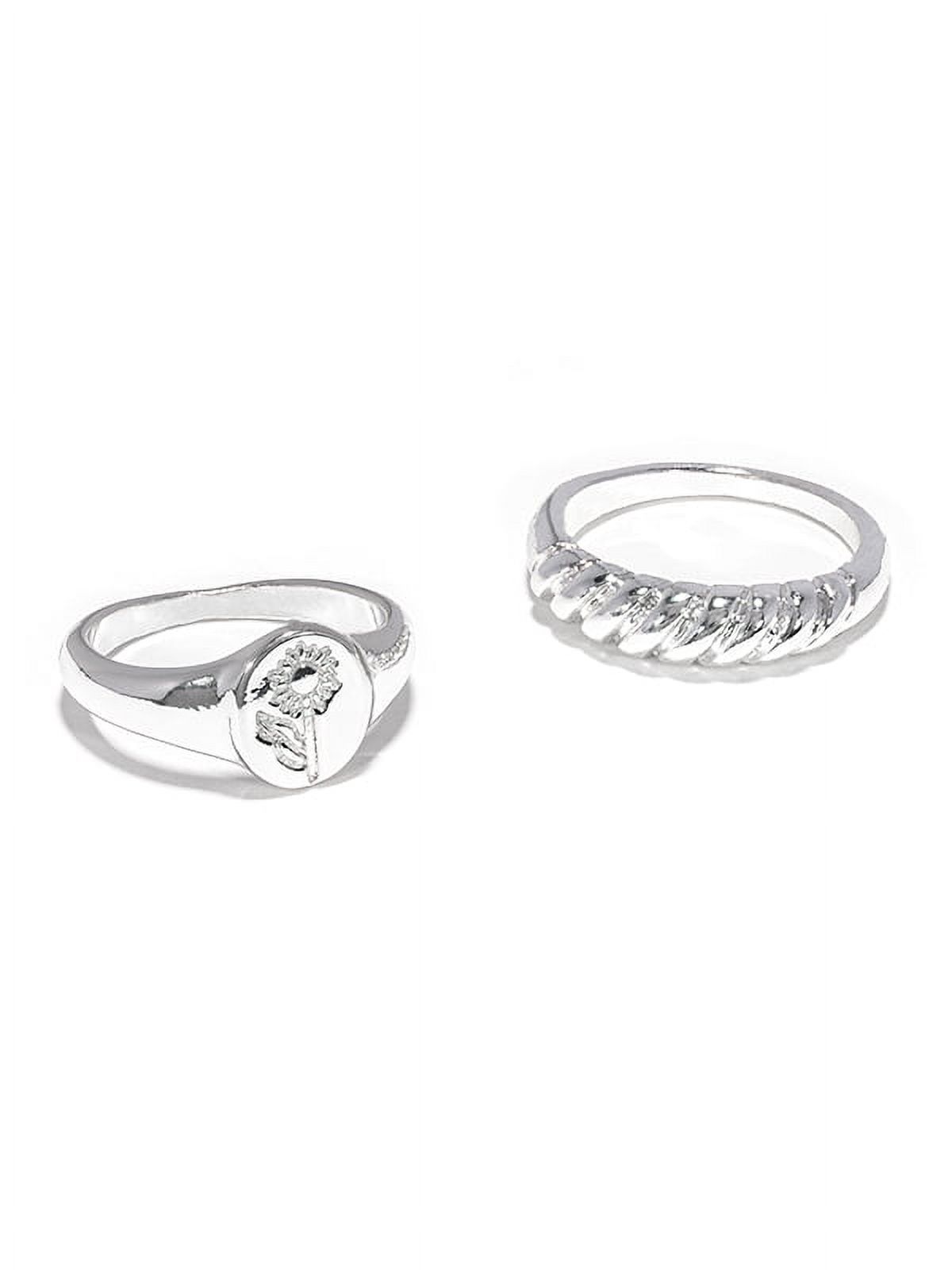 Claire's Girls Silver Chain Ring Set, Cubic Zirconia Gemstones, Medium, 5
