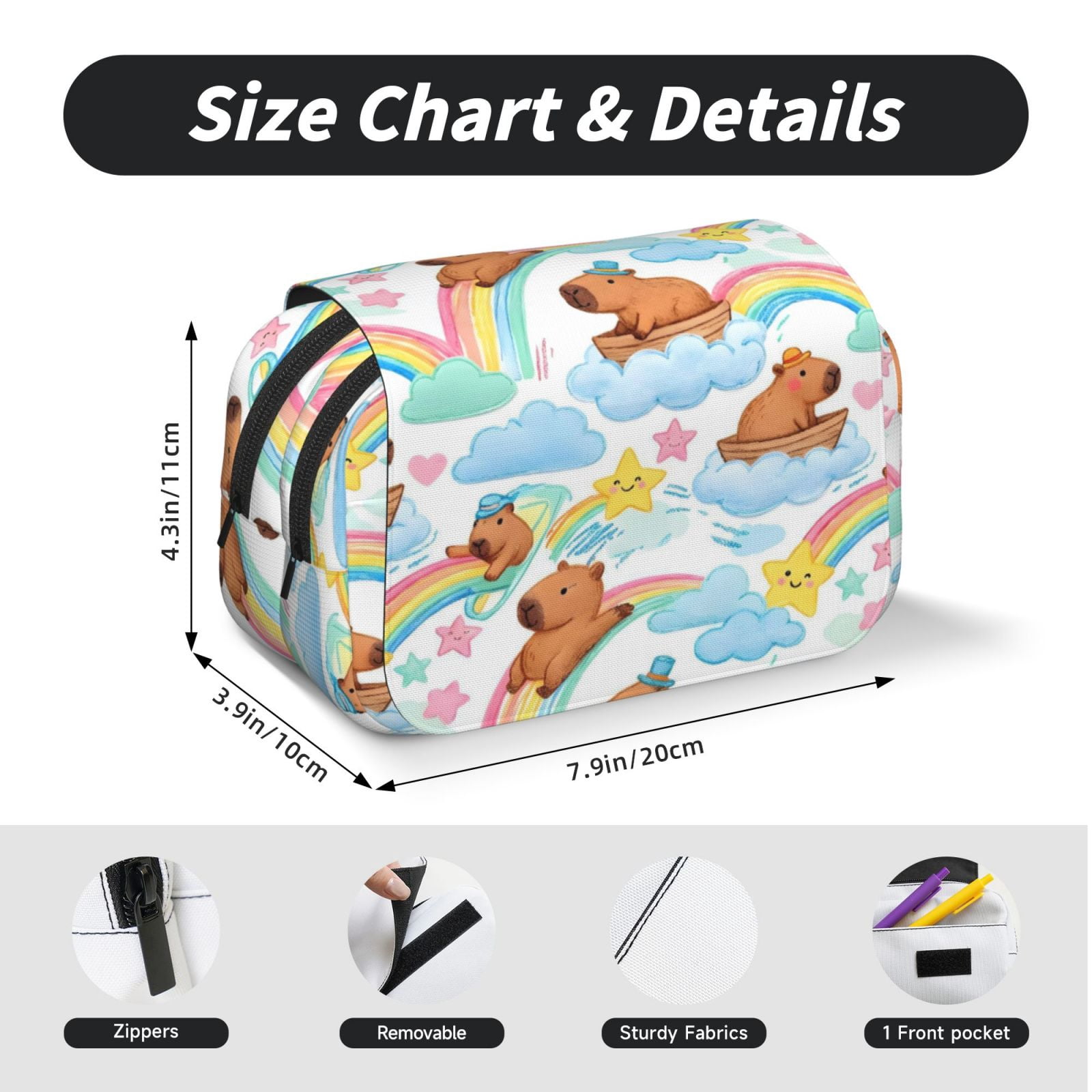 Large-Capacity Flip-Top Double-Layer Pencil Case, Multi-Functional Pocket Pen Case, Durable Stationery Organizer Capybara Pattern 4