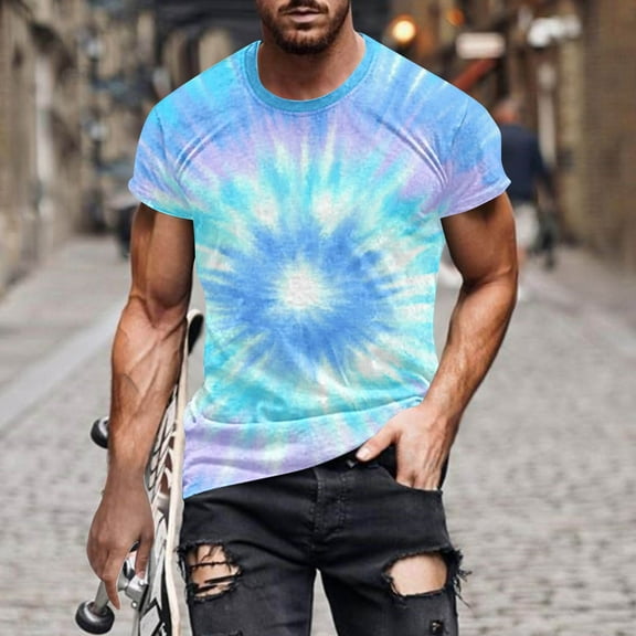 WAENQINLA Big and Tall Mens Tie Dye Shirt Casual Short Sleeve Stylish Graphic T-Shirt Crewneck Retro 70S Hippie Tees Workout Tshirt